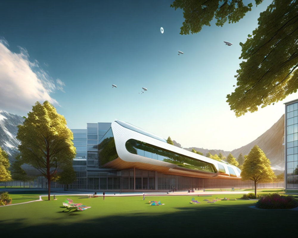 Unique Wavy Design Modern Building in Green Park with Mountain View