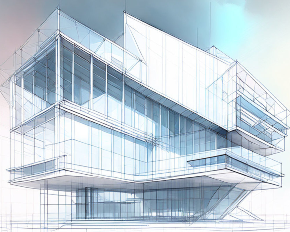 Modern Building Design with Glass Façades & Cantilevered Sections