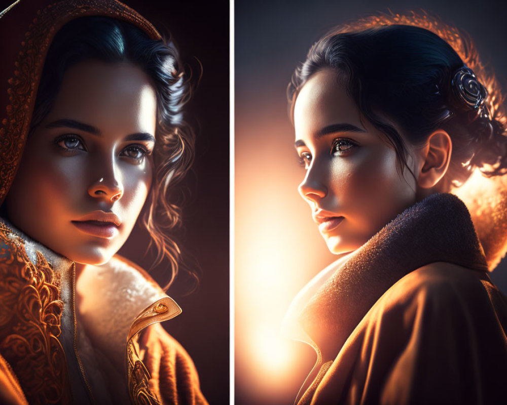 Woman in Retro-Futuristic Attire: Digital Art Diptych