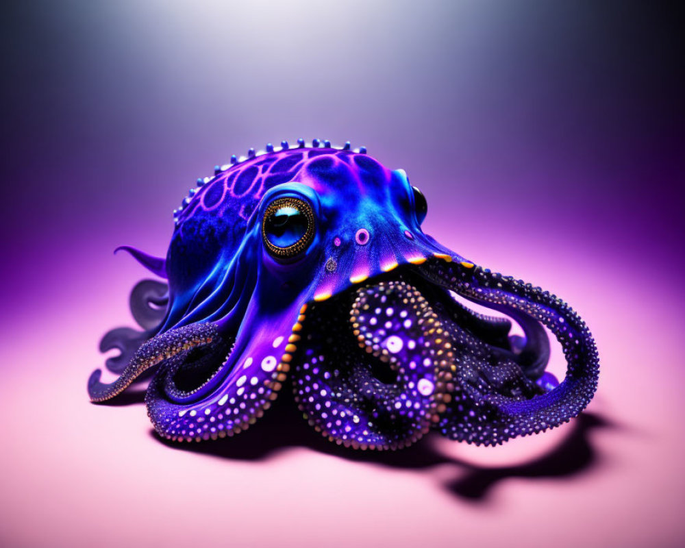 Colorful Octopus Art: Vibrant Blue and Purple hues on Gradient Background