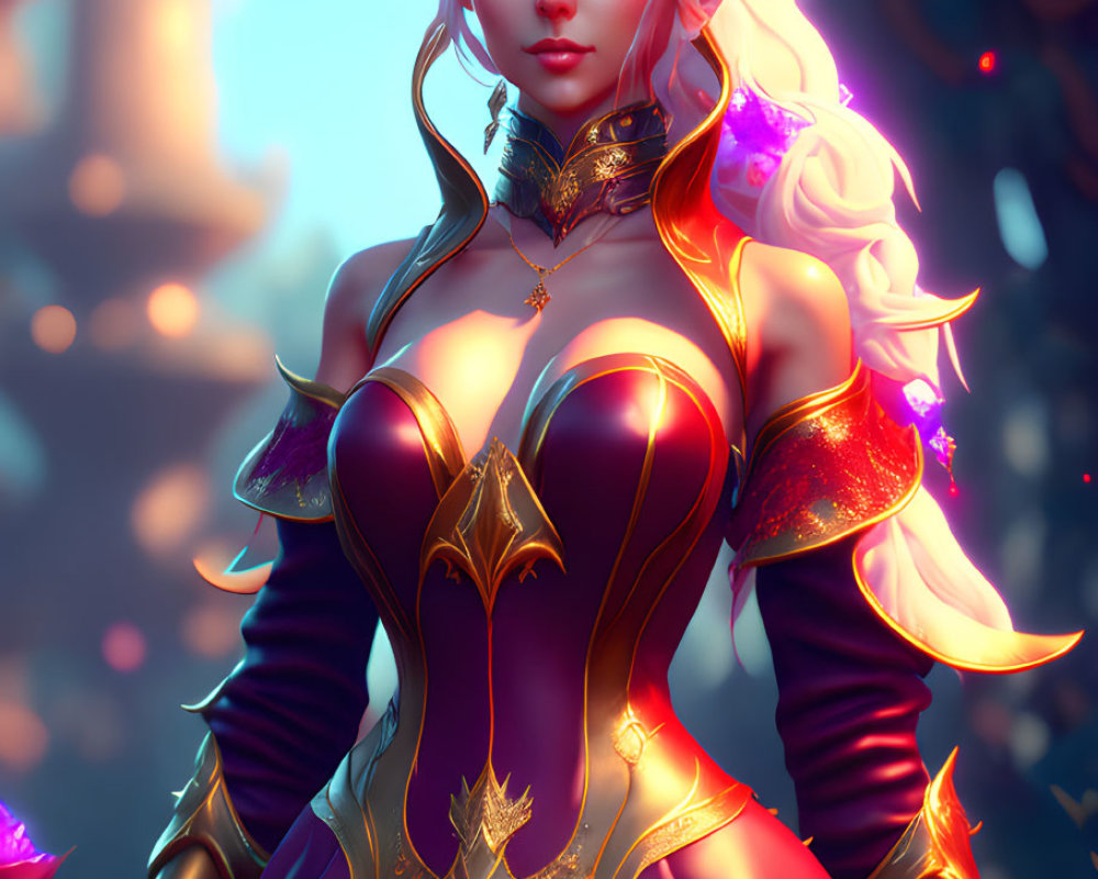 Fantasy Female Character with Pointed Ears in Enchanted Forest Setting