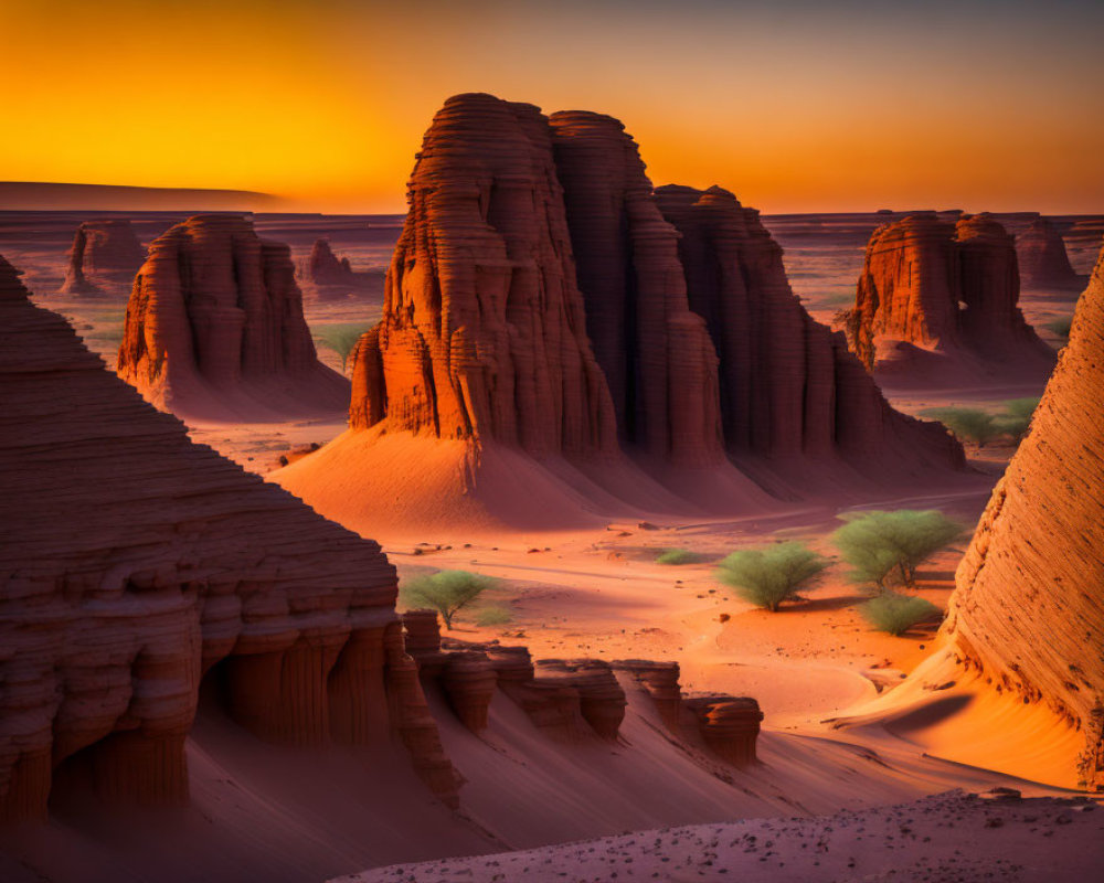 Sandstone Rock Formations in Desert Landscape at Sunset
