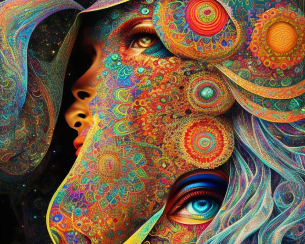 Colorful Psychedelic Profile Portrait of Woman