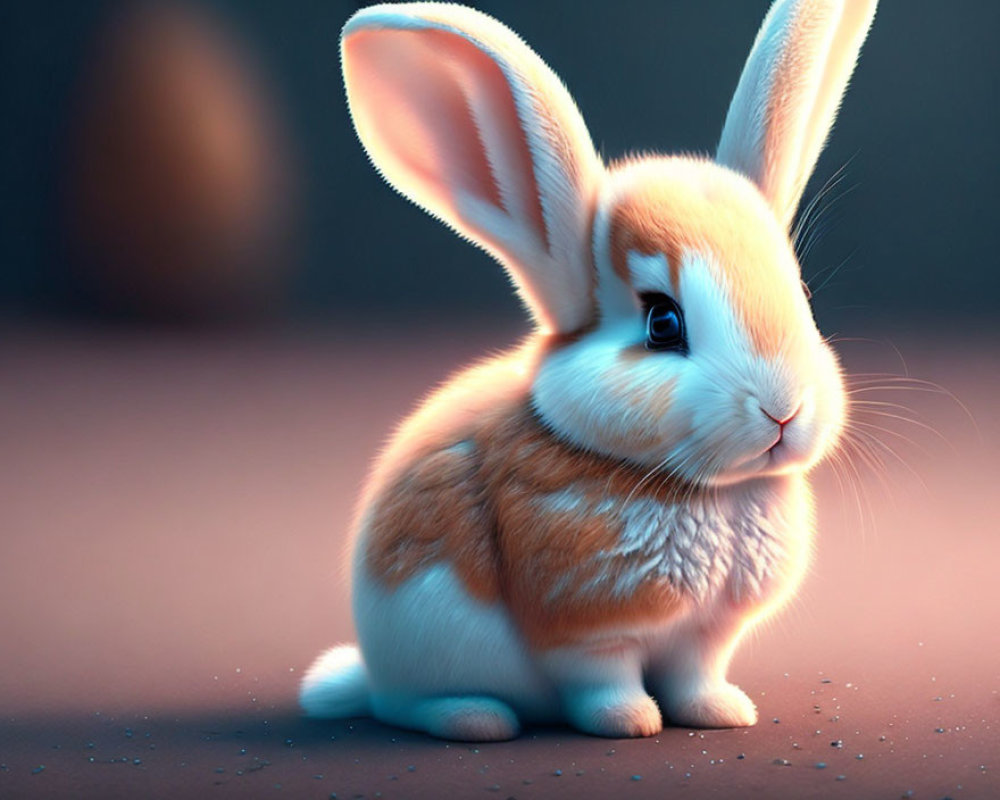 Fluffy animated bunny with long ears and big eyes in soft-focus setting