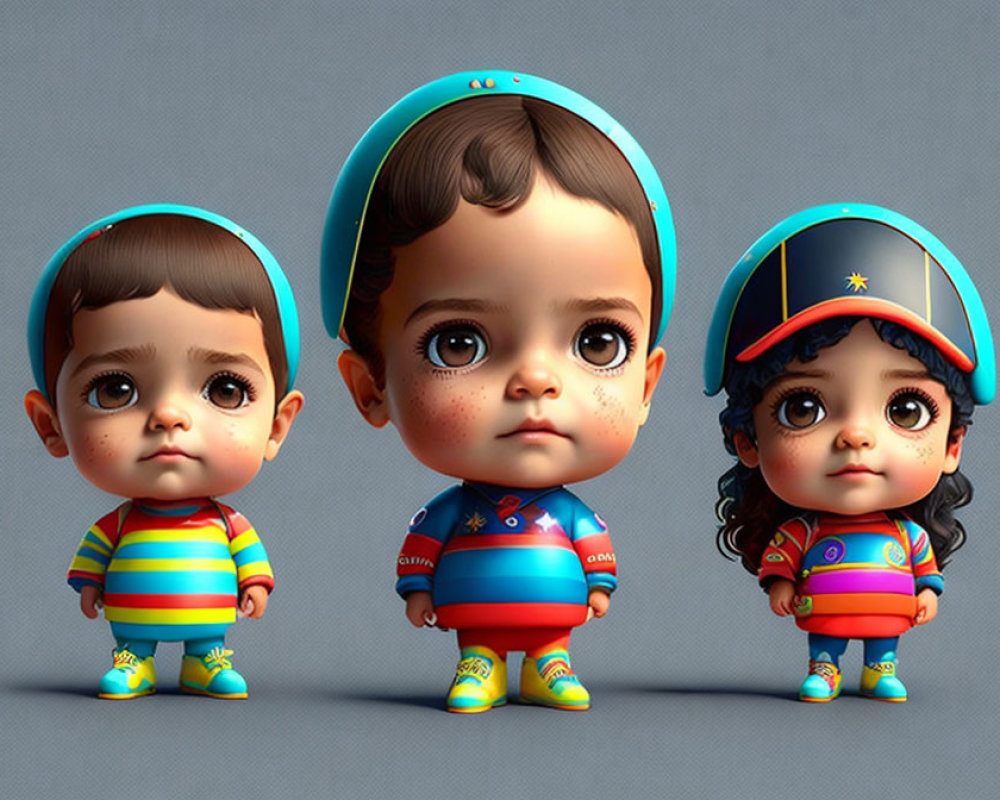 Colorful Outfit Toddler Characters with Expressive Eyes