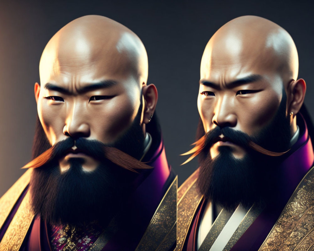 Bearded, Bald Man in Traditional Attire: Digital Artwork Profiles