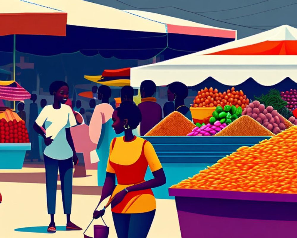 Vibrant Market Scene with Fresh Fruits and Vegetables