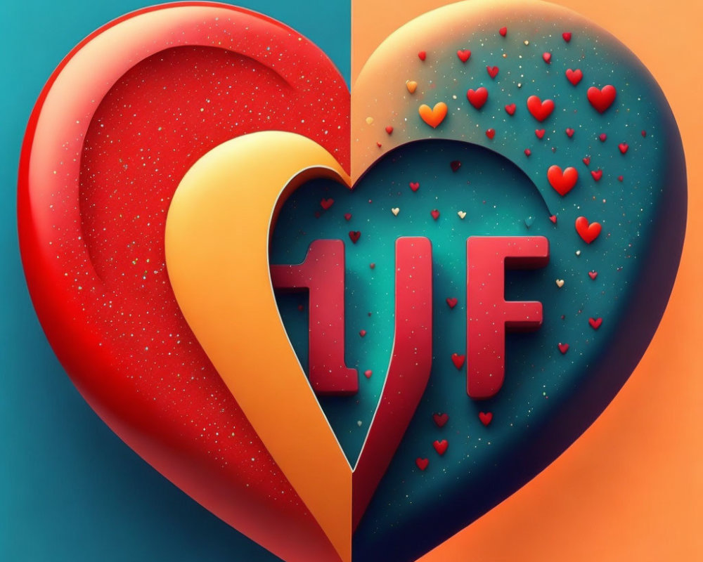 Split heart graphic with textured surface and '1' & 'F' letters on orange-blue background