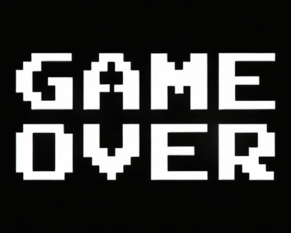Pixelated "GAME OVER" text on black background