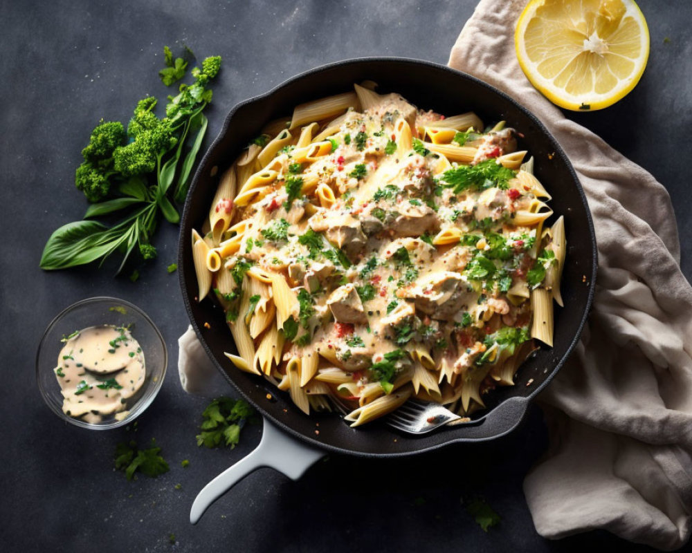 Creamy Chicken Penne Pasta with Fresh Lemon and Parsley
