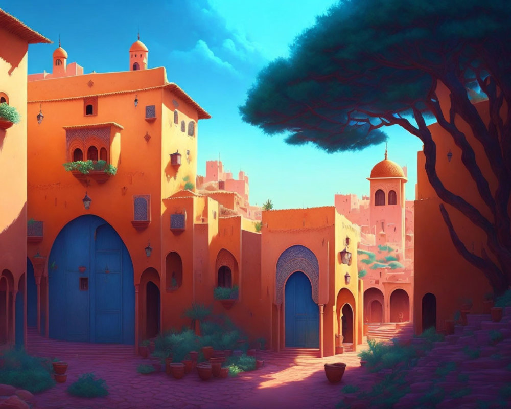 Illustration of Tranquil Middle Eastern/Mediterranean Townscape