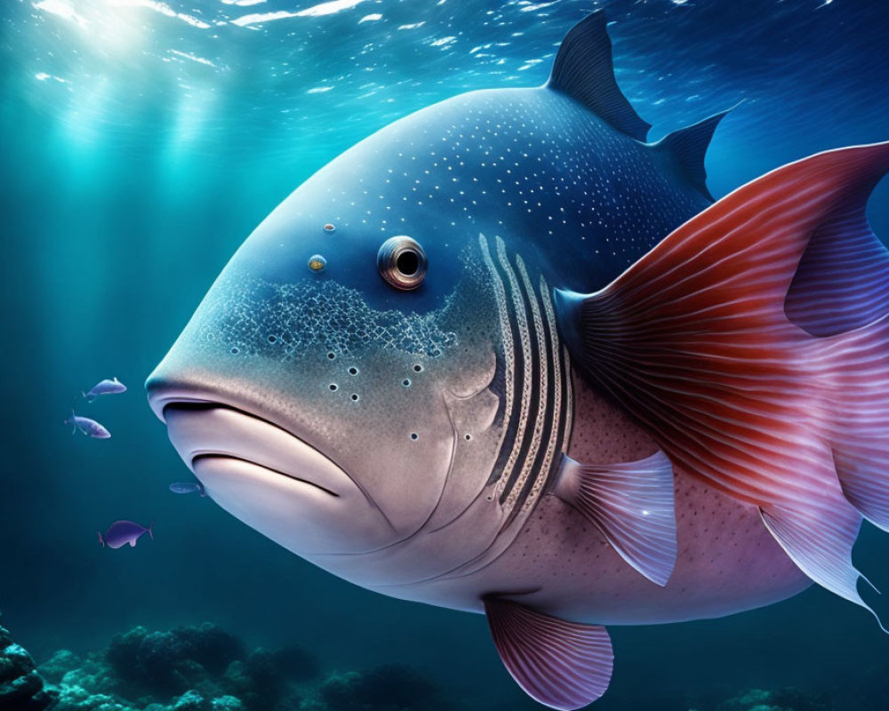 Colorful Fish Illustration with Detailed Face Underwater