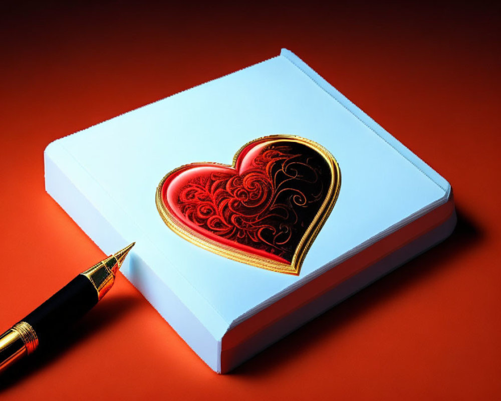 Red Heart Design Book with Fountain Pen