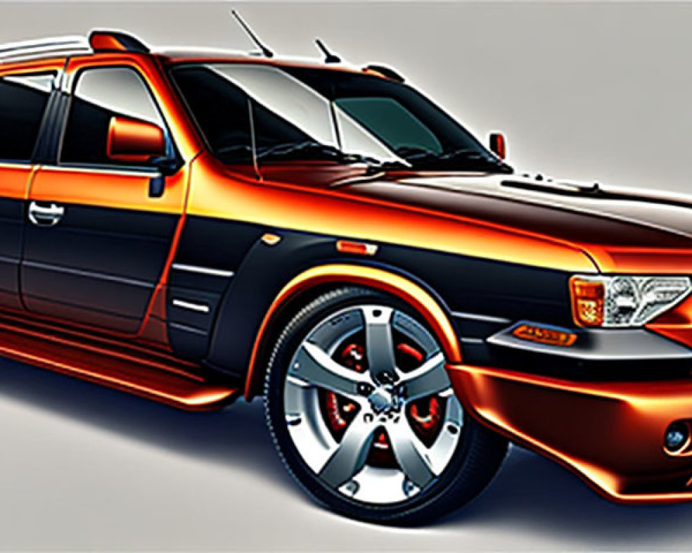 Customized Orange SUV with Black Trim and Sporty Chrome Wheels