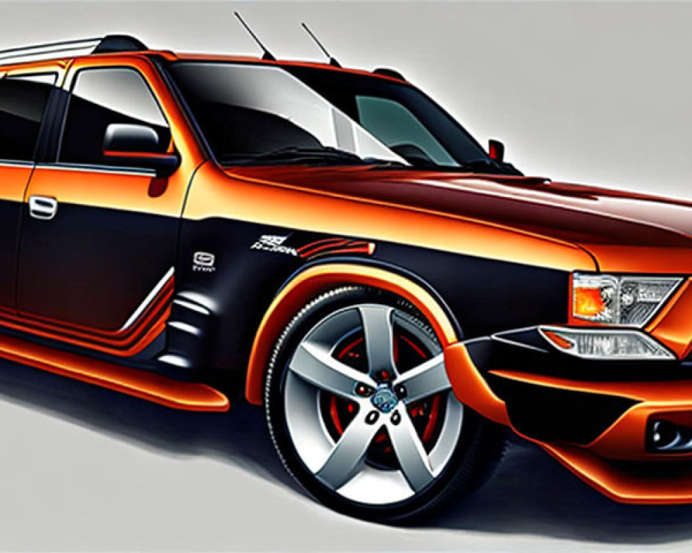 Custom Nissan SUV Drawing in Black and Orange with Bold Graphics