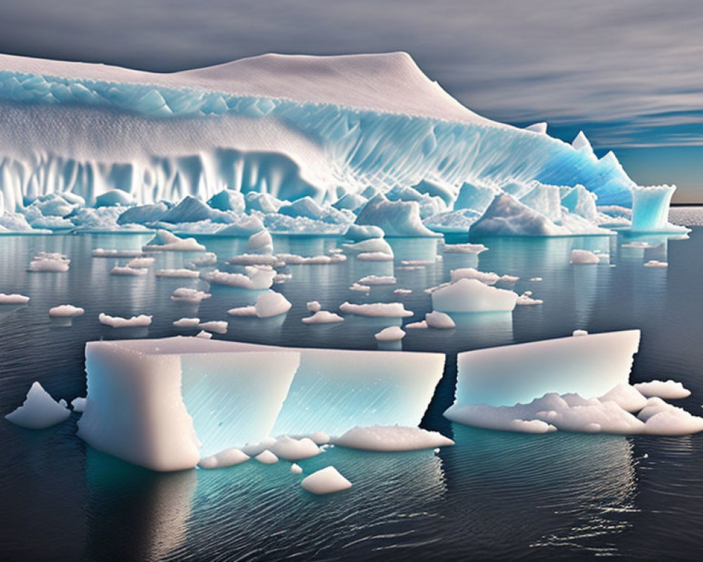 Tranquil Arctic Seascape with Iceberg and Floating Ice Fragments