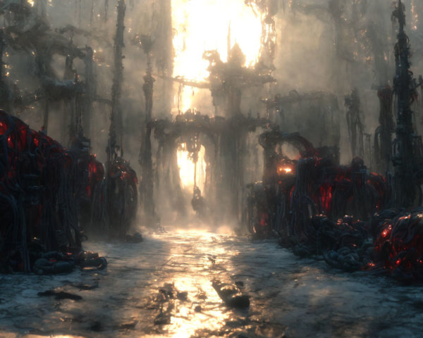 Futuristic Dystopian Landscape with Surreal Elements