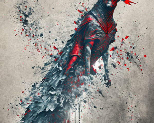 Stylized bull graphic with red and black colors on textured grey background