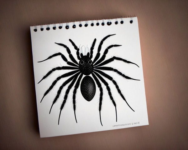 Detailed Black and White Spider Sketch on Spiral-Bound Notepad