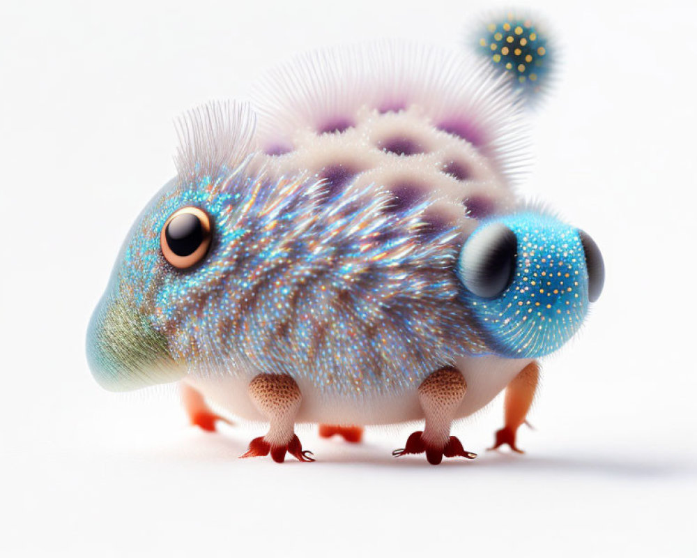 Colorful Spiky Creature with Large Eyes and Small Orange Feet