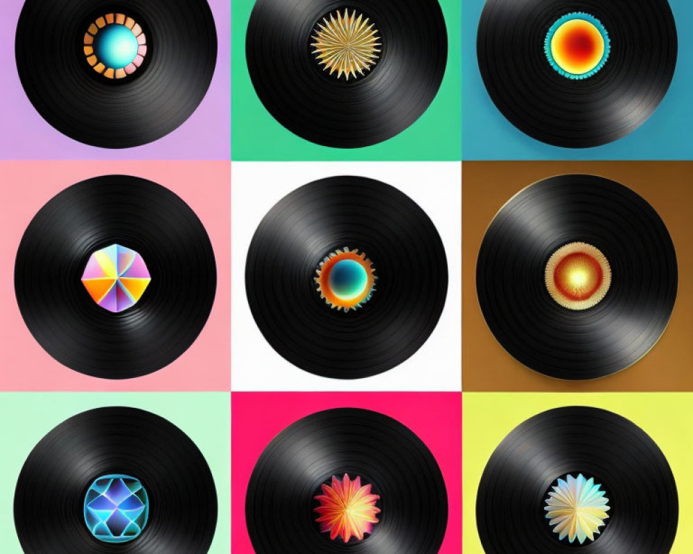 Colorful Vinyl Records on Gradient Backgrounds
