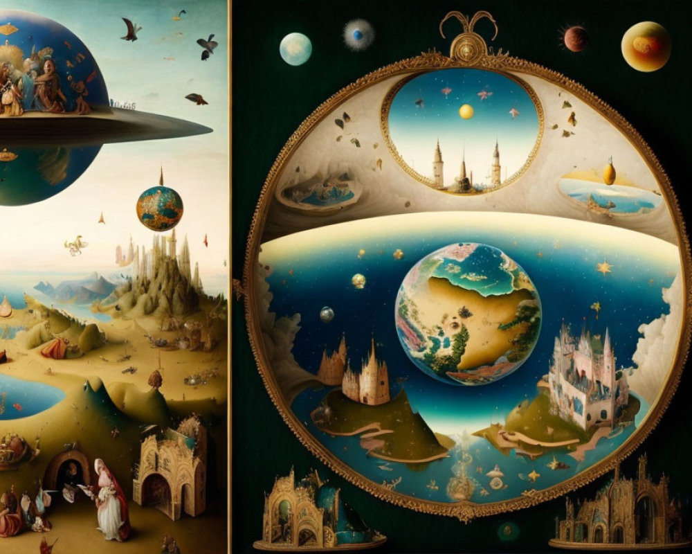 Surreal Artwork: Multiple Worlds, Medieval & Cosmic Elements