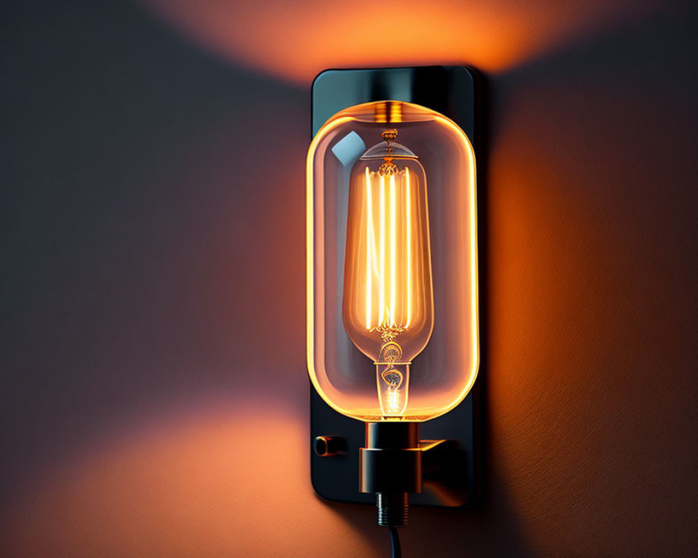 Vintage Filament Light Bulb in Vertical Sconce on Warm Background