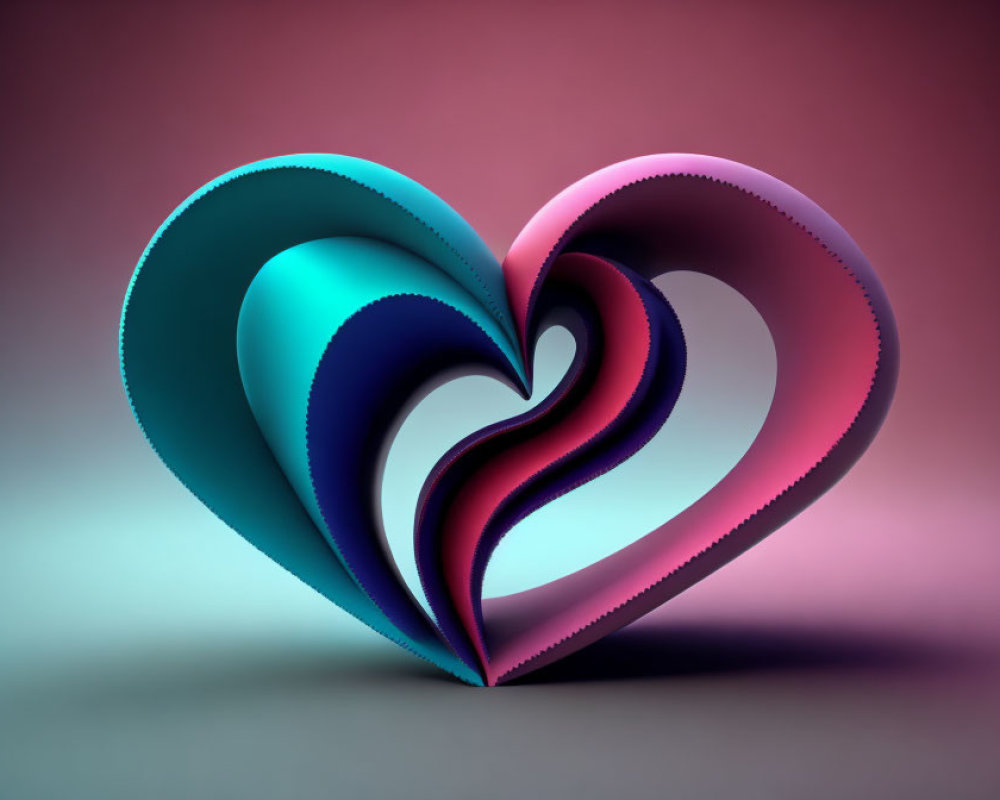 Multicolored 3D heart shape on gradient background