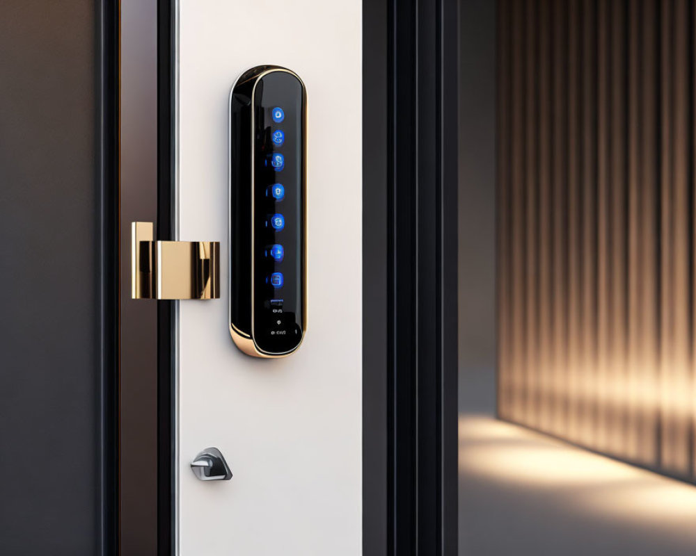 Digital Door Lock with Touch Keypad on Black Wooden Door