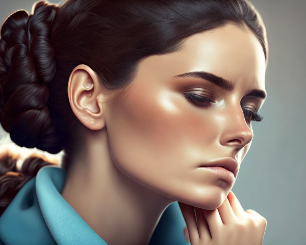 Woman with Braided Updo and Turquoise Collar Portrait