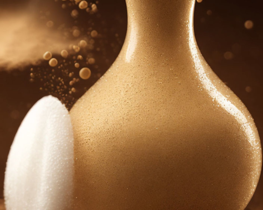 Smooth Ceramic Vase and White Egg with Sand Dust on Dark Background