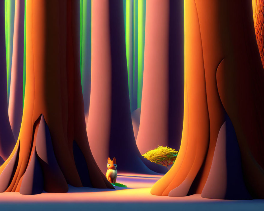 Orange squirrel in vibrant, colorful forest landscape