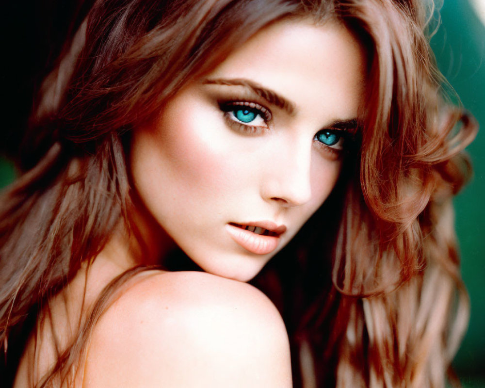Portrait of Woman with Striking Blue Eyes and Auburn Hair