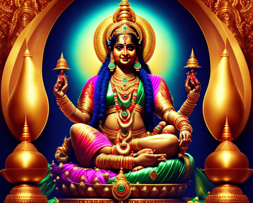Hindu Goddess with Four Arms in Lotus Position