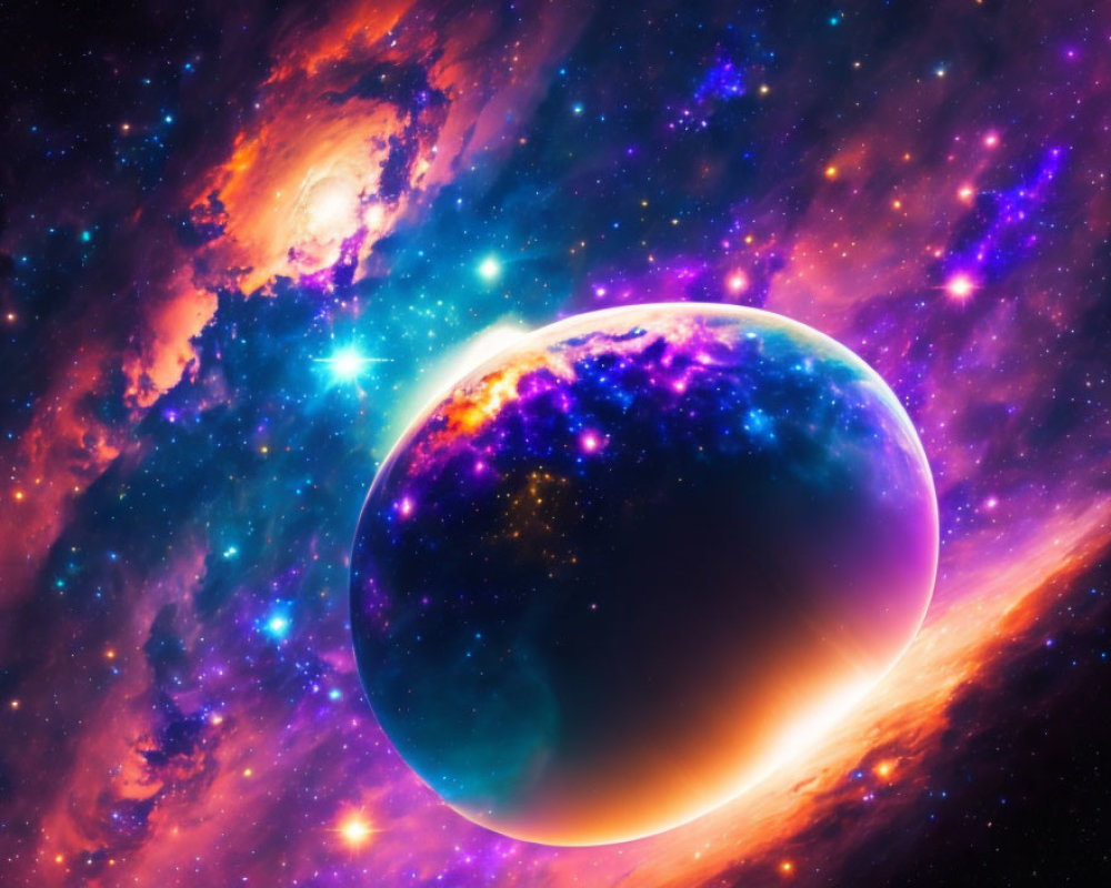 Colorful Nebula and Glowing Planet in Space