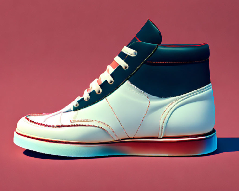 White High-Top Sneaker with Pastel Blue and Coral Accents