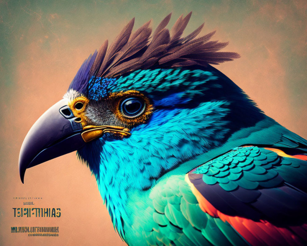 Colorful Bird Illustration with Sharp Beak and Vibrant Feathers