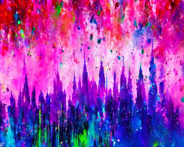 Colorful Abstract Painting: Pink, Blue, and Green Splashes