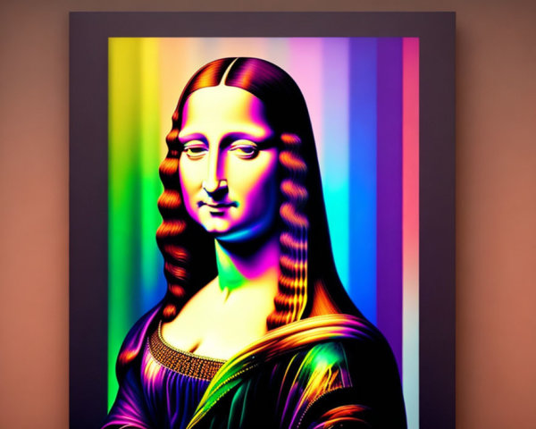 Vibrant rainbow stripes distort classic artwork in modern digital rendition