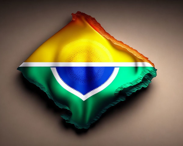 Brazilian flag design fabric with dynamic rippling effect on neutral background