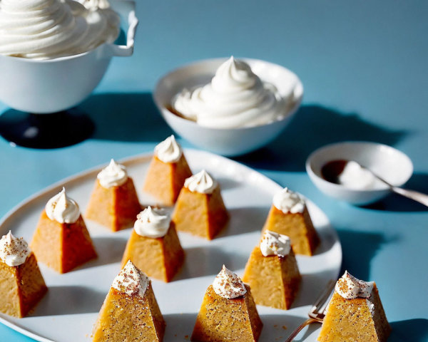Pumpkin Pie Slices with Whipped Cream on Blue Plate