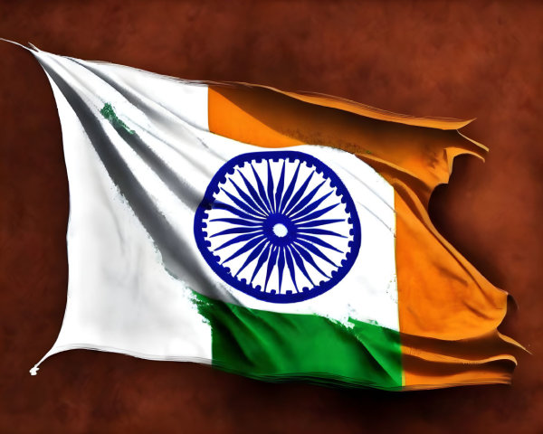 Illustration of Indian flag with saffron, white, green stripes & Ashoka Chakra on