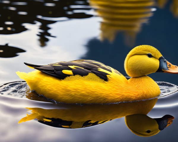 Yellow Rubber Duck Floating on Calm Water with Reflections
