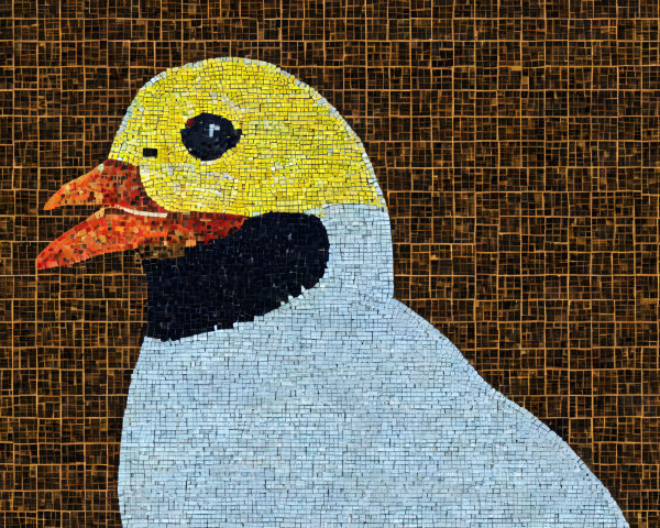 Duck mosaic with yellow head and brown background