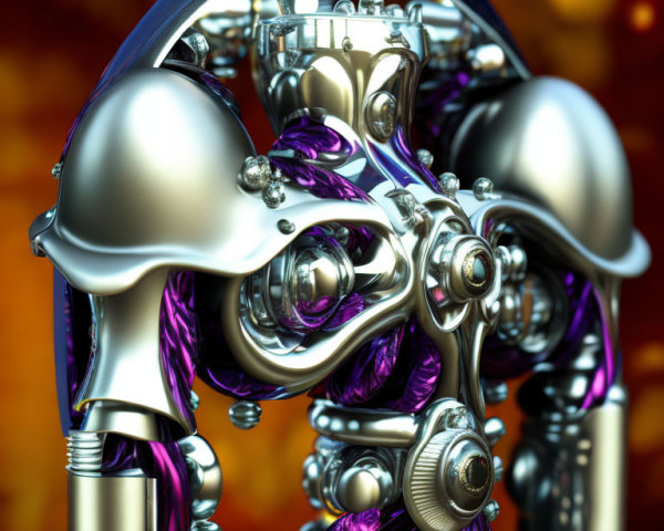 Abstract Fractal Art: Shiny Chrome & Purple Design
