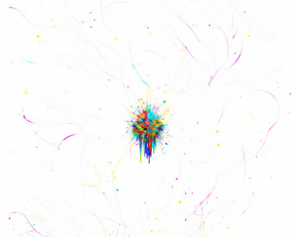 Colorful Dot and Line Explosion on White Background