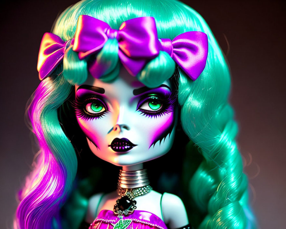 Doll with Teal Hair and Colorful Edgy Outfit