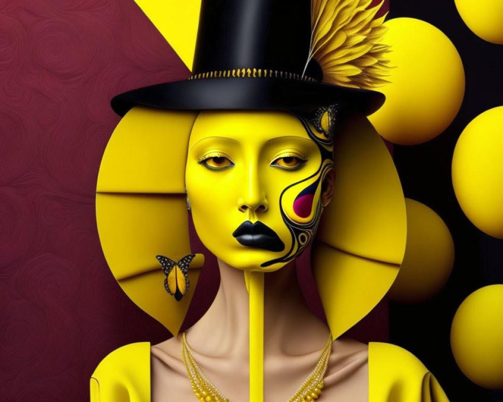 Surreal Portrait of a Yellow-Skinned Figure