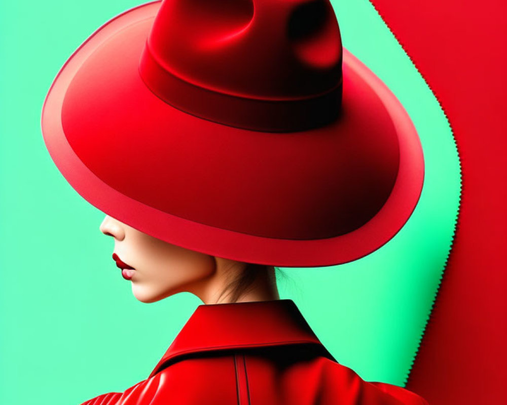 Profile Portrait of Woman in Red Hat and Coat