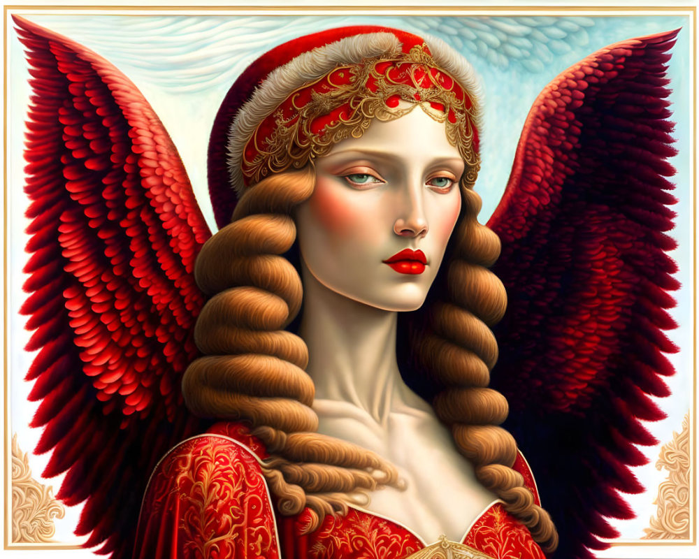Ethereal Woman with Red Hair and Majestic Wings
